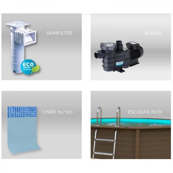 Kit Piscina Seminterrata effetto legno in pietra ricostruita rettangolare NATURALIS 4,67 x 3,24