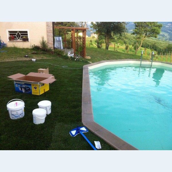 Piscina Seminterrata effetto legno in pietra ricostruita decagonale allungata NATURALIS 6,35 x 4,72