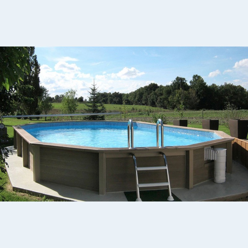 Piscina NATURALIS  in pietra ricostruita effetto legno decagonale allungata 7,75 x 4,72