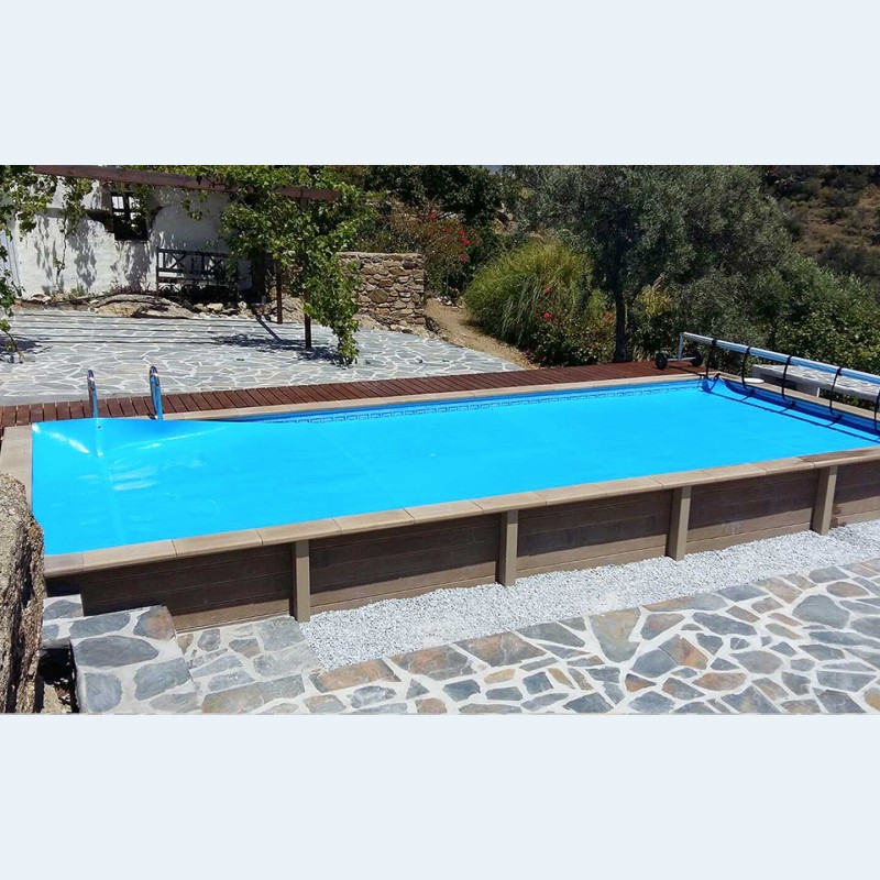 Piscina seminterrata in pietra ricostruita effetto legno NATURALIS rettangolare 7,50 x 3,24