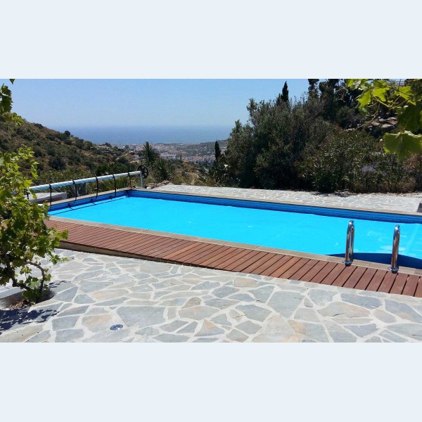 Piscina seminterrata in pietra ricostruita effetto legno NATURALIS rettangolare 7,50 x 3,24